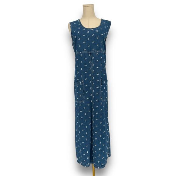 Y2K Vintage Solutions Original Embroidered Daisy Denim Maxi Chore Dress, Size L - Picture 1 of 8